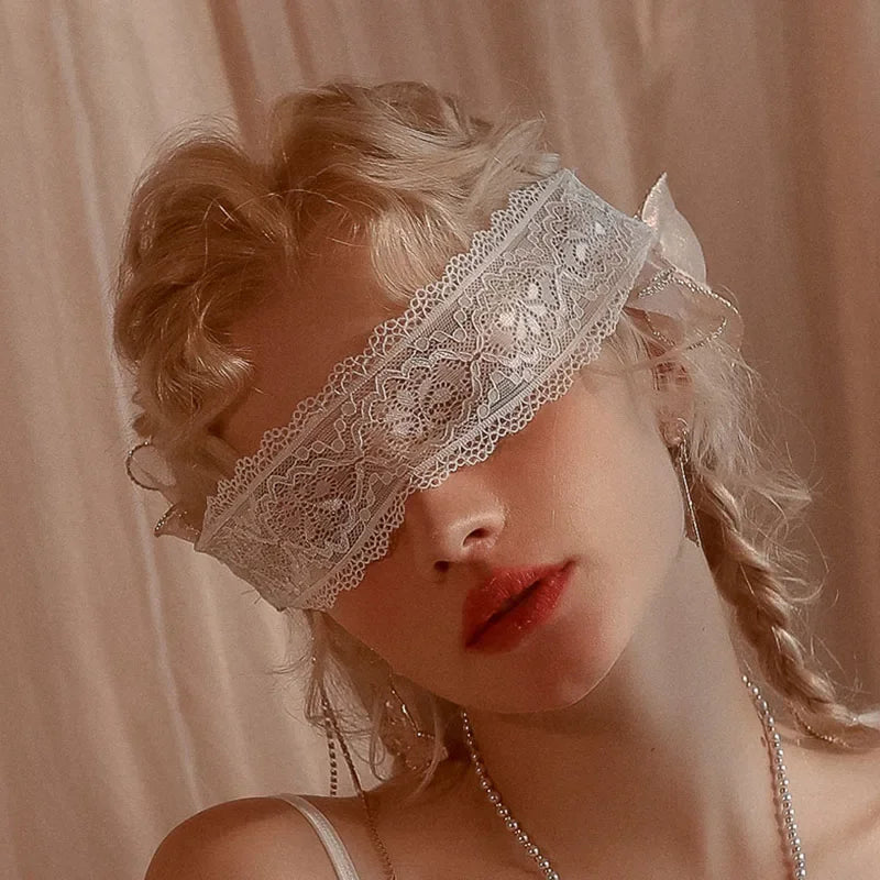 Secret Touch White Lace Blindfold, delicate cutecore accessory for playful pastel vibes