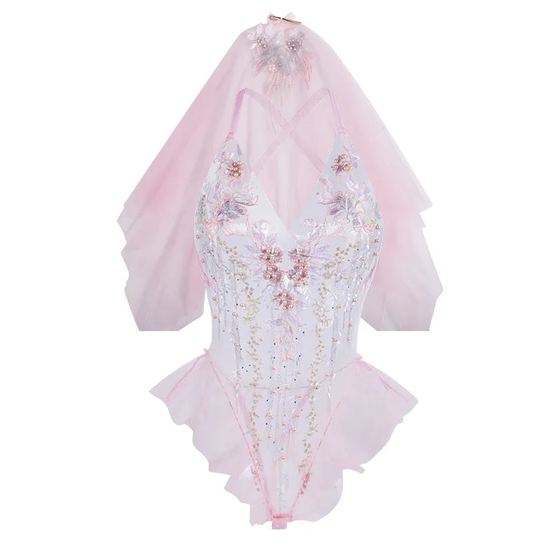 soft lightweight pastel pink babydoll lingerie bridal set, designed for abdl and ddlg cutecore lovers