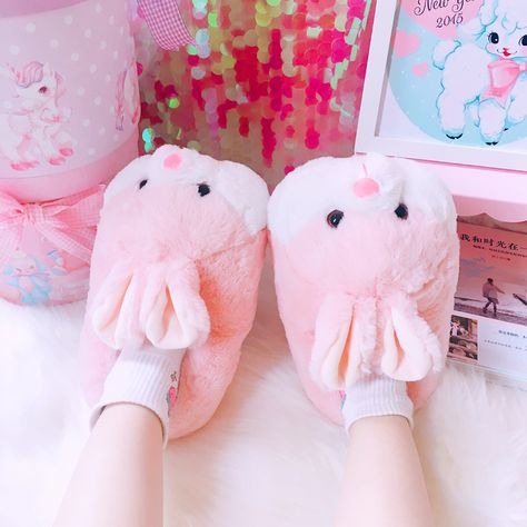 ABDL bunny plush slippers in pastel tones with fluffy ears, ultra-soft padding and anti-slip sole for cozy indoor wear