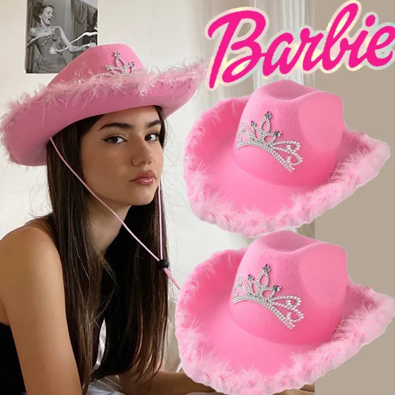 DDLG/ABDL Rose Princess Cowgirl Hat with feather details and sparkling crown for cutecore outfits