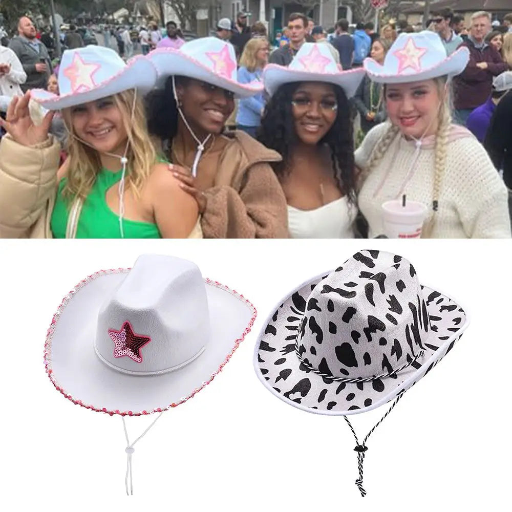 DDLG/ABDL Shooting Star Cowgirl Hat with pink star detail and white base for cutecore roleplay looks