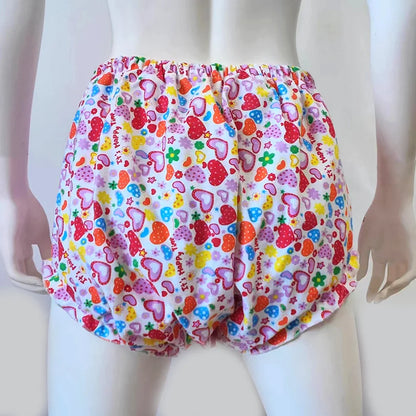 ABDL diaper cover shorts with cute heart pattern and PVC lining, kawaii ddlg pastelcore style