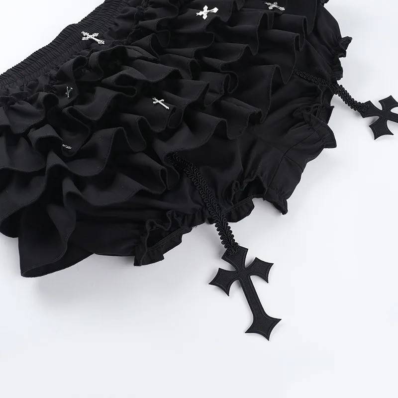 ABDL gothic lolita skirt with elastic waistband and dramatic black ruffle silhouette