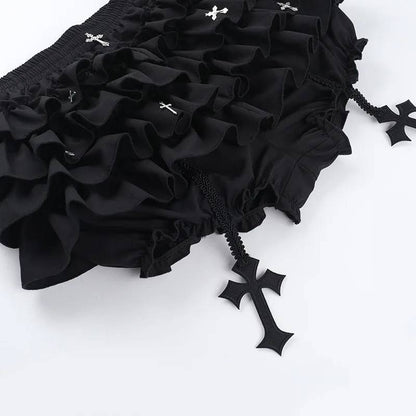 ABDL gothic lolita skirt with elastic waistband and dramatic black ruffle silhouette
