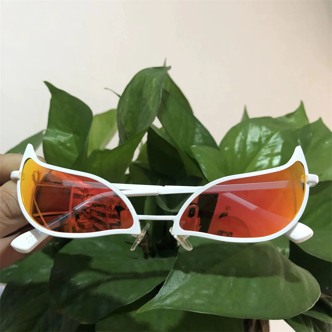 Fire cat sunglasses slim frame white sides kawaii abdl ddlg anime vibes