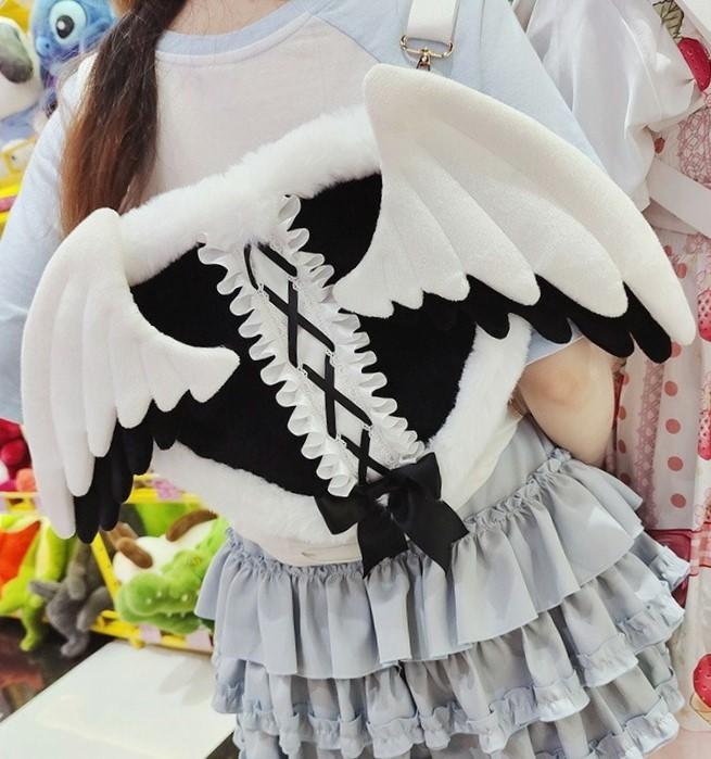 ABDL kawaii pastel plush backpack with angel wings, perfect for lolita, soft girl, and angelcore outfits