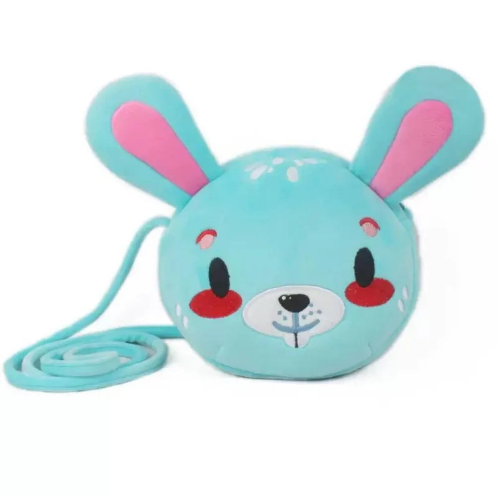 Blue rabbit plush crossbody bag for pastel kawaii, ABDL, and girly cutecore outfits