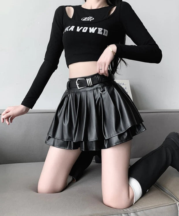 Alt baddie black vegan leather mini skirt, kawaii DDLG dark aesthetic