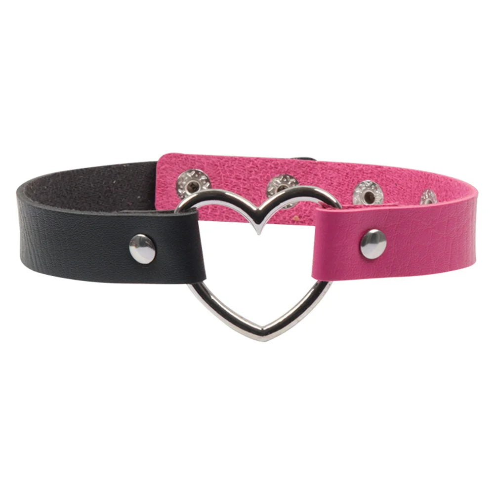 Alt Fashion Split Babe Vegan Choker with heart centerpiece, two-color design, perfect for soft goth or DDLG