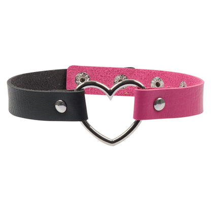Alt Fashion Split Babe Vegan Choker with heart centerpiece, two-color design, perfect for soft goth or DDLG