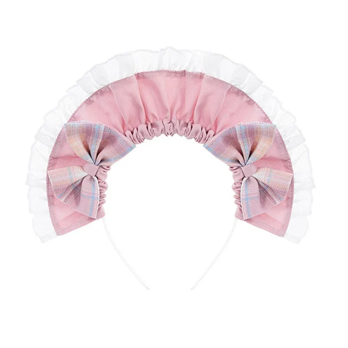 Coordinating maid headpiece with ruffles and bows, angelcore accessory