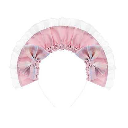 Coordinating maid headpiece with ruffles and bows, angelcore accessory
