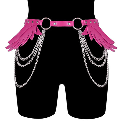 hot pink Angel Wings Chain Belt with multi-layer chains for bold, edgy, and fun fashion statement outfits
