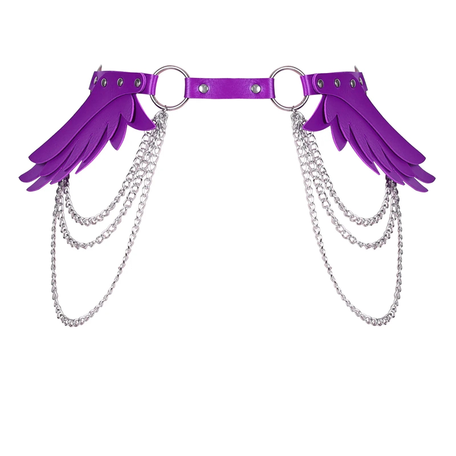 purple Angel Wings Chain Belt with multi-layer chains and wing accents for whimsical, fantasy-inspired fashion styling