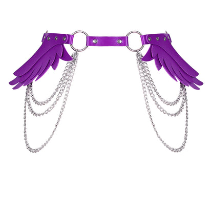 purple Angel Wings Chain Belt with multi-layer chains and wing accents for whimsical, fantasy-inspired fashion styling