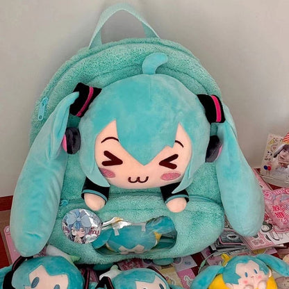 Plush anime backpack with chill ":3" face, comfy adjustable straps, and enough space for everyday essentials.
