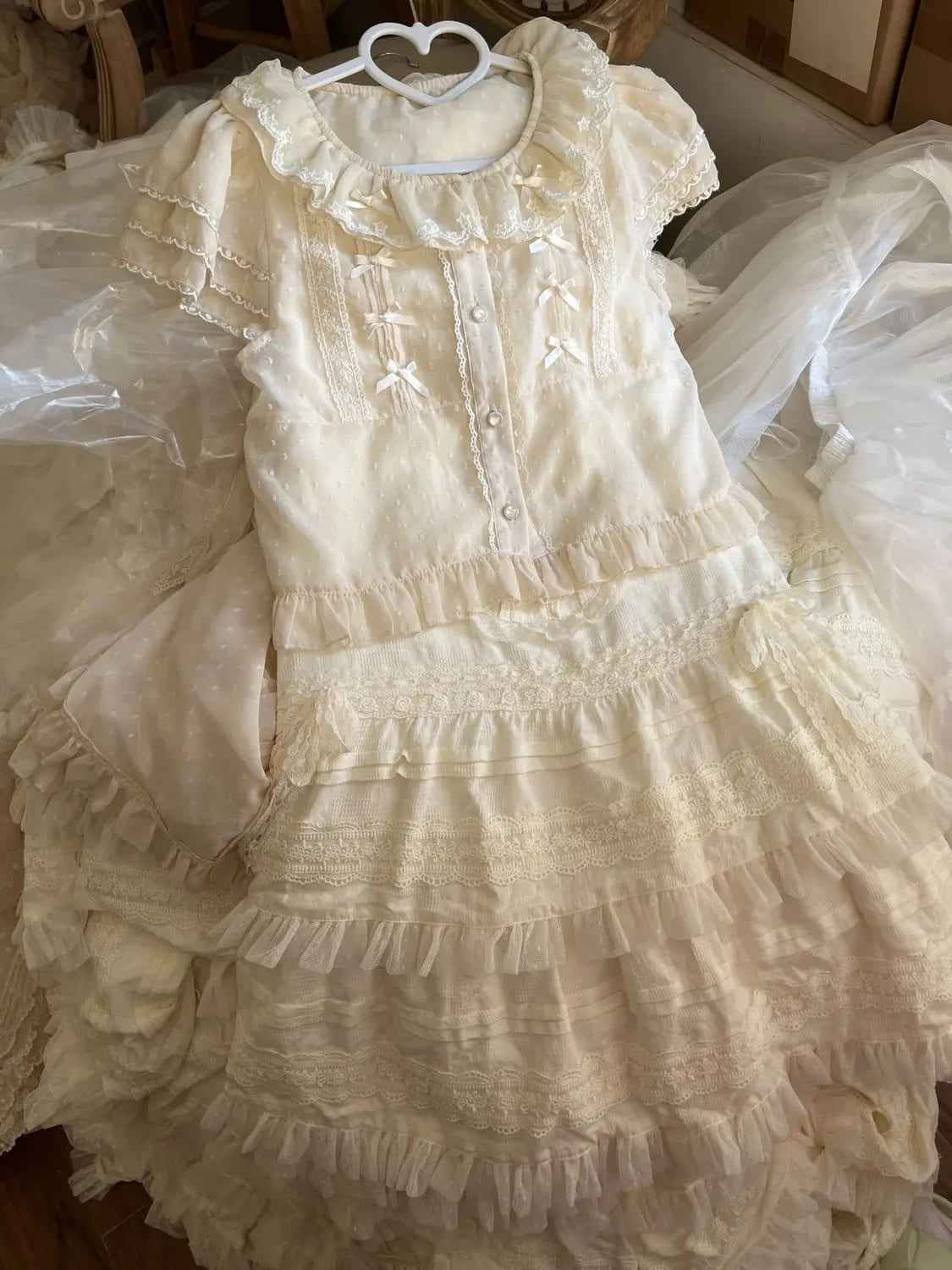 Apricot full dress with Fairy Tale Dream Ruffle Top in whimsical lolita style