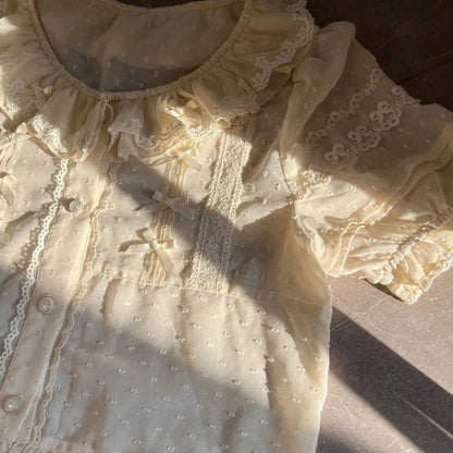 Apricot ruffled fairy top in soft girl lolita style, ideal for whimsical layering