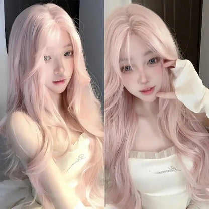 long wavy ash rose wig soft kawaii cutecore pastel baddie aesthetic cosplay DDLG ABDL
