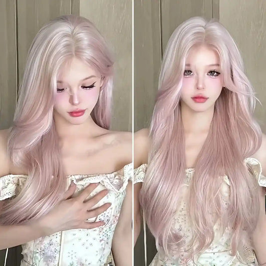 Ash Rose Hair Wig Collection, soft pink front view, stylish and dreamy look for kawaii, pastelcore, or fashion cosplay.