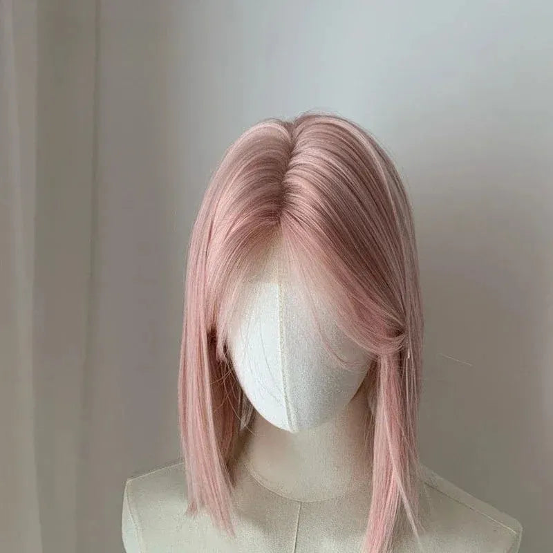 Ash Rose Hair Wig Collection, short straight pink bob, front view, cute and sassy style for kawaii, pastel, and casual looks.