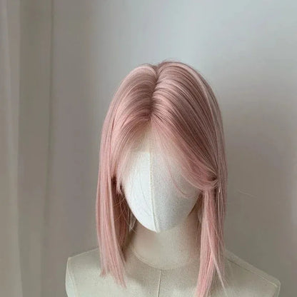 Ash Rose Hair Wig Collection, short straight pink bob, front view, cute and sassy style for kawaii, pastel, and casual looks.