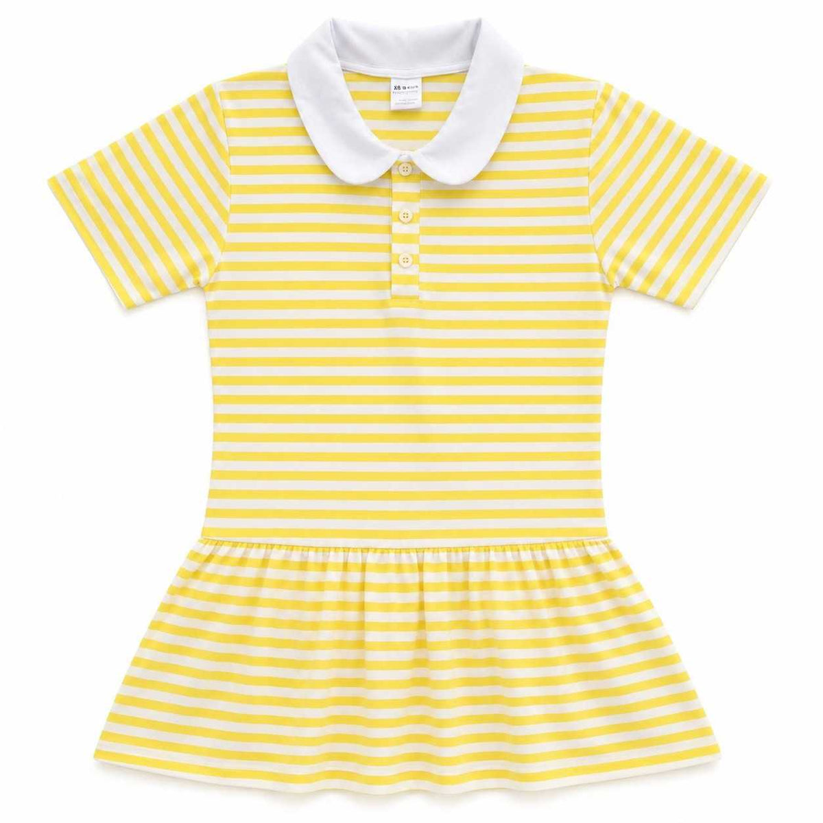 Flatlay of Honeybee Yellow striped onesie dress showing full kawaii bee design
