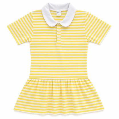 Flatlay of Honeybee Yellow striped onesie dress showing full kawaii bee design