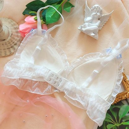 Back view of Baby Blue Angel Lolita lingerie set, angelcore coquette style