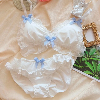 Flat lay of Baby Blue Angel Lolita lingerie set with bra and panties