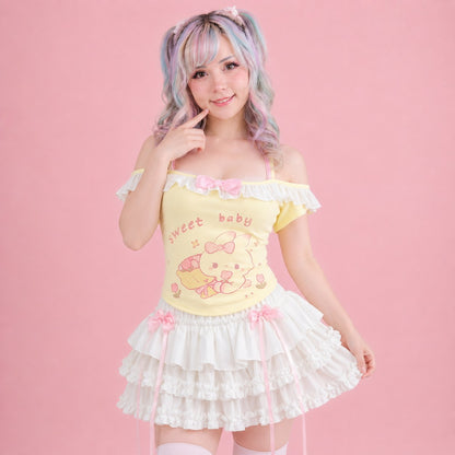 Baby Doll off shoulder top, DDLG fashion with cute frills and bow