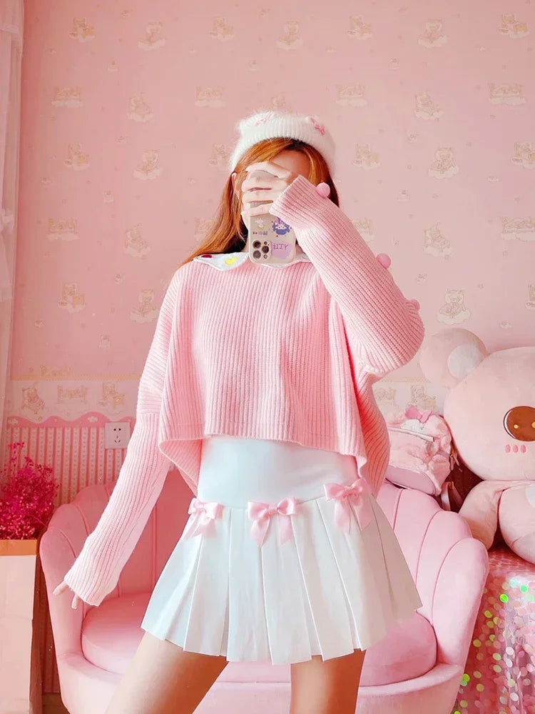 Model wearing Baby Doll Pink Bow pleated skort, DDLGirl brat coquette style