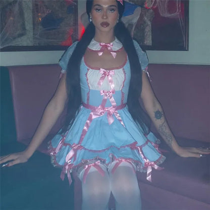 Babydoll Princess Mini Dress with double-layer frilled hem, ribbons, and cute cutecore DDLG ABDL vibes