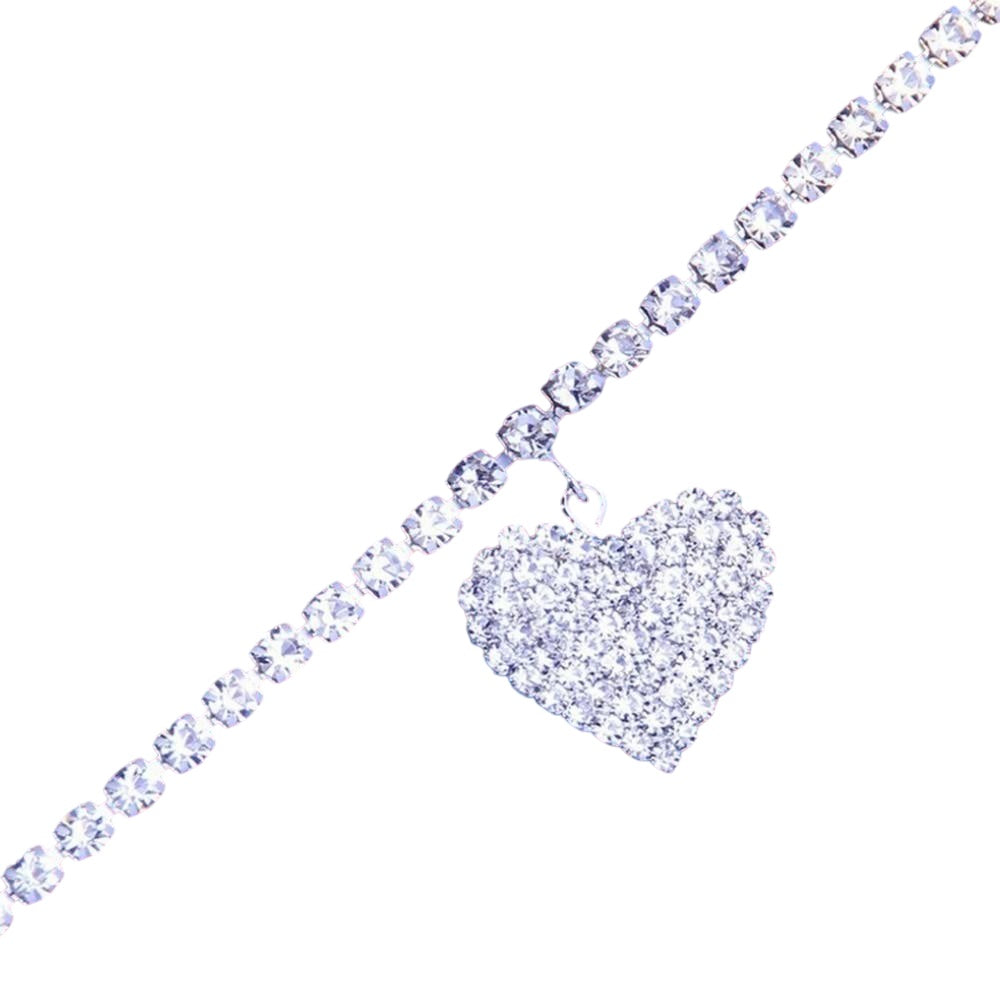Pavé heart pendant detail on Babygirl Silver Sparkle anklet, Y2K style