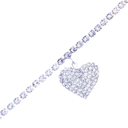 Pavé heart pendant detail on Babygirl Silver Sparkle anklet, Y2K style