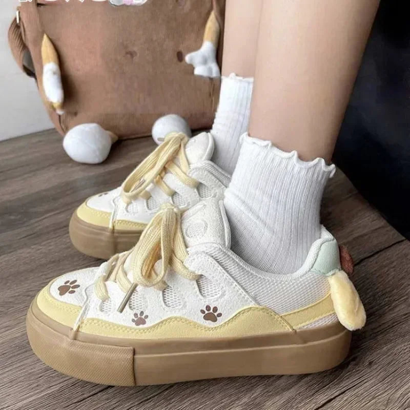 Baddie pastel sneakers with bunny ears and pawprint sole, kawaii cutecore shoes for ABDL littles and DDLG fashion queens
