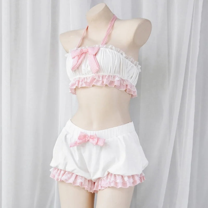 Baddie little ribbon bloomers set in pink & white plaid, kawaii cutecore DDLG ABDL DDLGirl loungewear