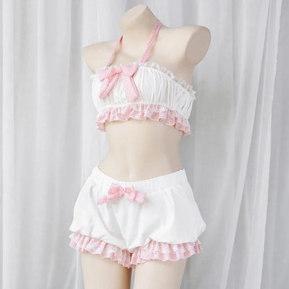 Baddie little ribbon bloomers set in pink & white plaid, kawaii cutecore DDLG ABDL DDLGirl loungewear