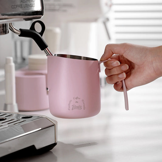 Barista Babe pink frothing pitcher pastel aesthetic perfect for kawaii coffee lovers and soft girl kitchens
