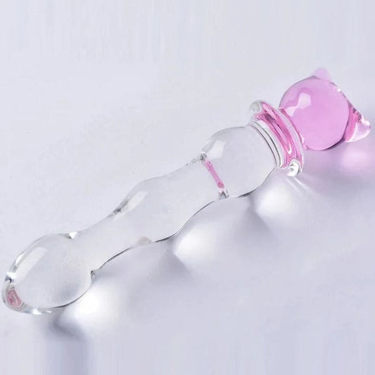 Crystal glass wand with beaded shaft and cute bear topper, perfect for gentle vaginal or anal stimulation.