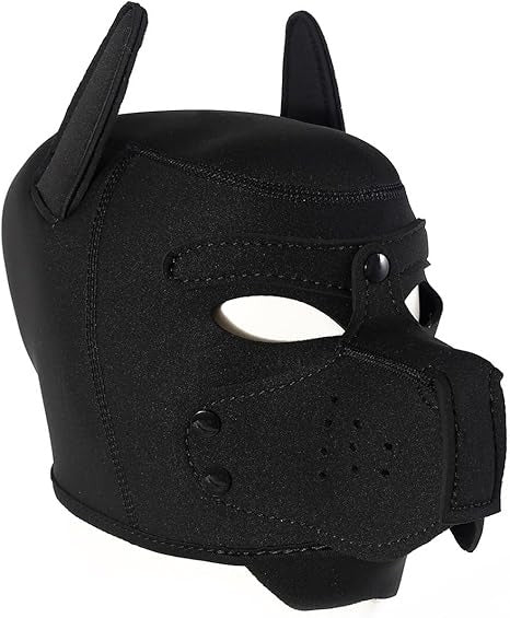Black furry pup mask for DDLG, flirty sub petplay, and playful puppy cosplay.