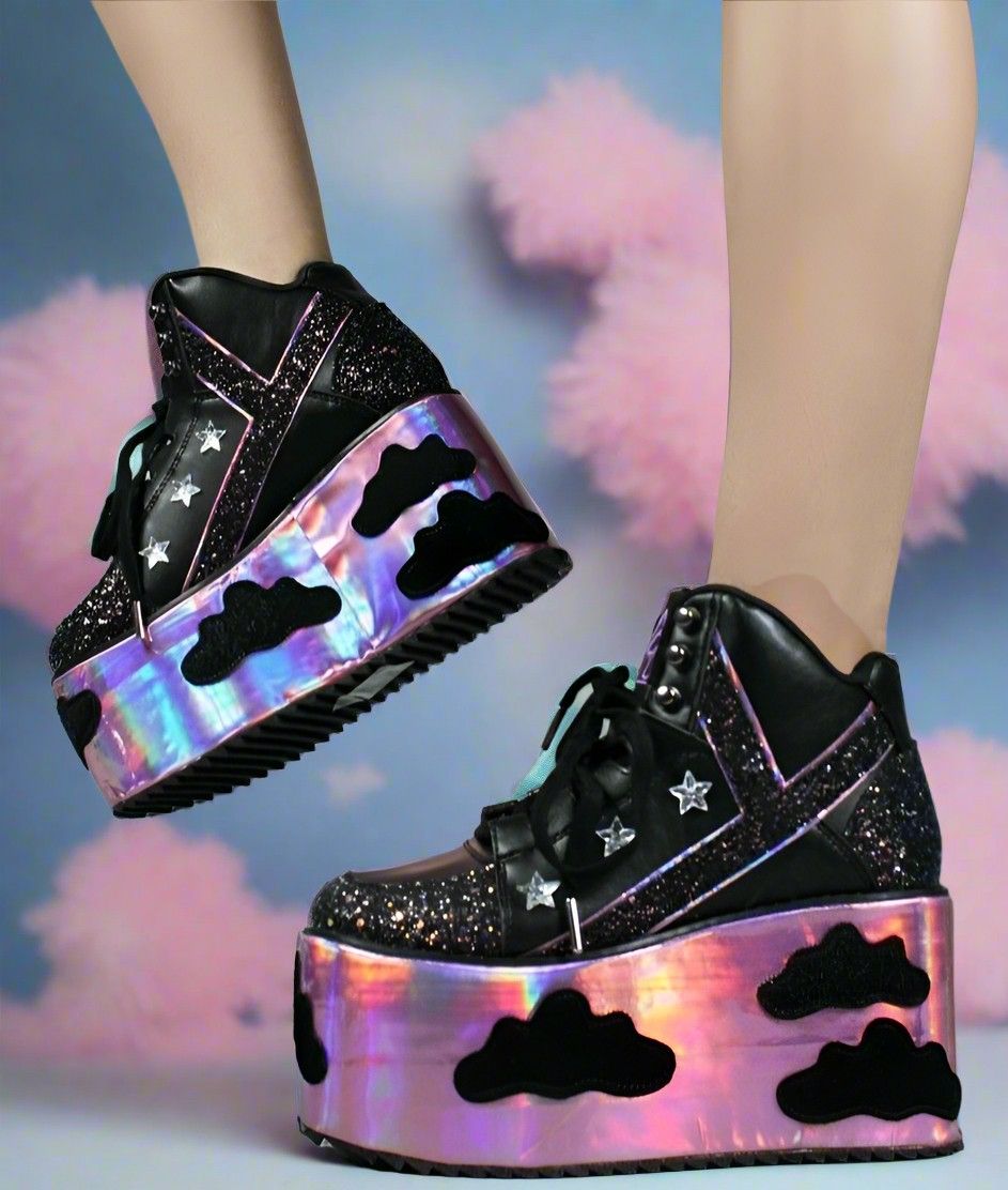 Black glitter holographic Sky Princess Doll Platforms for DDLG, ABDL, kawaii cutecore, and little space play