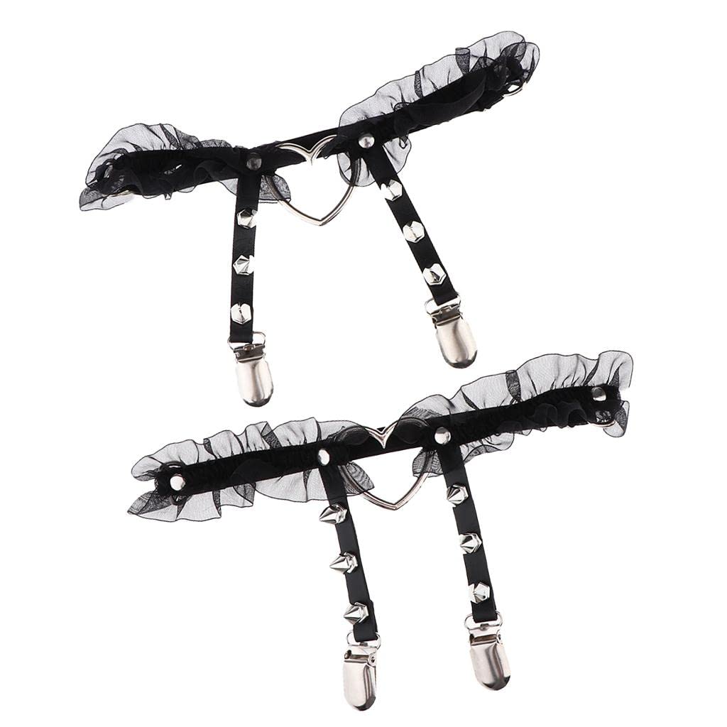 Black goth frill garter with heart detail and spikes, DDLG kawaii fashion