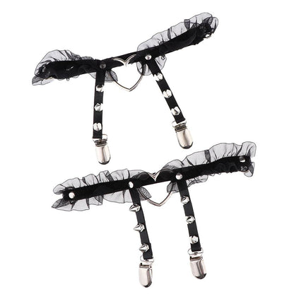 Black goth frill garter with heart detail and spikes, DDLG kawaii fashion