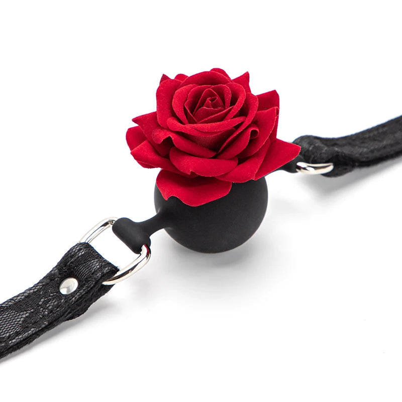 Black Lace Sweet Rose Babygirl Mouth Gag, cute and kinky cutecore accessory for little space or cosplay