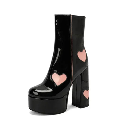 Sculpted Seduction black heels with pink hearts for ABDL & DDLG bold kawaii styles
