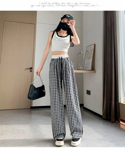 High-waisted black plaid pants with relaxed fit perfect for ddlg kawaii soft baddie style