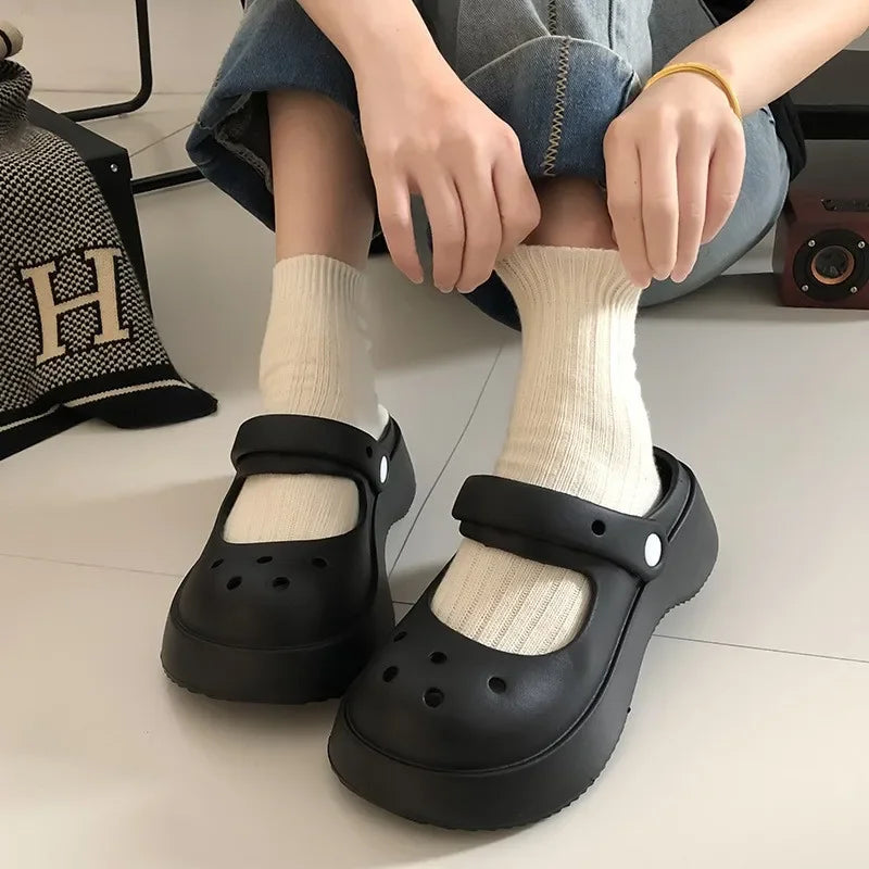 Black Sweet Summer Slides with bold chunky platform for edgy kawaii looks