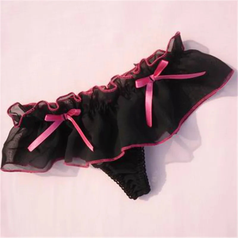 Black rose frilly thong with ribbons, dark kawaii ddlg lingerie aesthetic