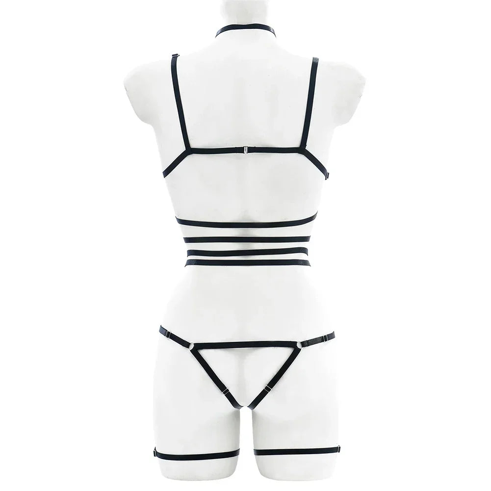 Black Strap to the Max Harness Set back view, one size fits 40–65 kg (88–143 lbs), cutebaddie festival and lingerie style